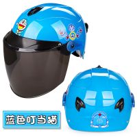 电动车摩托车头盔男女通用四季夏季半覆式半盔防晒可爱安全帽头盔 222天蓝叮当猫茶色镜片