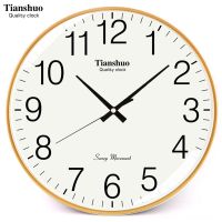 天朔静音挂钟客厅卧室挂表大气简约时钟时尚创意家用墙上现代钟表 金框经典白盘 1038普通版-26cm
