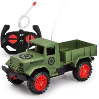 遥控军卡车充电无线遥控车赛车漂移小汽车模电动儿童玩具车男孩 四通道遥控军卡车[军绿] 官方标配[自备电池]