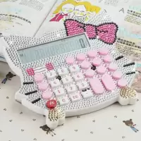 Hellokitty猫可爱贴钻水钻卡通语音太阳能计算器镶钻计算机 白色