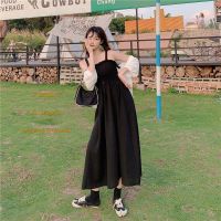 胖妹妹显瘦套装韩版洋气遮肚高腰吊带连衣裙减龄开衫防晒衣两件套 黑色吊带裙 M 【建议90-105斤穿】