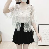 搭配连衣裙小披肩外套女百搭短款外穿夏季薄款防晒衣网纱坎肩开衫 纯白色 M 建议[90-100斤]