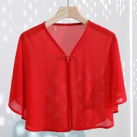 复古披风女搭配旗袍夏季防晒披肩配裙子简约古典小外套百搭披肩女 红色 XL 80-122斤