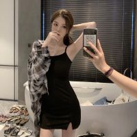 大码女装胖妹妹吊带连衣裙减龄衬衫两件套时髦显瘦短裙套装200斤 单吊带裙 M