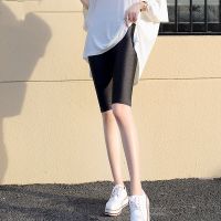 薄款光泽裤女弹力2021春夏新款高腰大码黑色紧身打底裤外穿小脚裤 五分[1件装] S 70-90斤