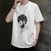 富贵鸟男士短袖夏季新款冰丝t恤宽松印花潮流学生半袖帅气衣服男 欧美男白 冰丝 S [170-90斤]