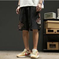 欧洲站2021夏季新款双面穿短裤刺绣战马格子男士沙滩裤速干透气帅 小熊黑色 M