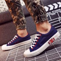 2021夏季新款帆布鞋男涂鸦布鞋男士鞋子一脚蹬休闲鞋小白鞋情侣鞋 A130深蓝 39