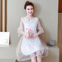 孕妇装夏装连衣裙2021新款宽松系带网纱孕妇连衣裙中长款孕妇裙子 图片色[仙女超仙] M