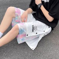 夏季新款短裤男假两件排扣五分裤男士韩版潮宽松百搭休闲篮球裤女 白色 S