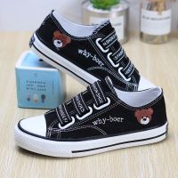 2021夏季新款一脚蹬学生百搭小熊帆布女鞋黑色懒人布鞋透气潮鞋子 卡其色F22 35