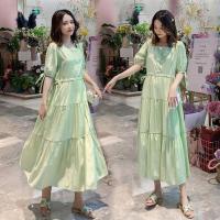 2021新款春夏款孕妇装大码腰部可调节大小潮妈宽松森女百搭连衣裙 浅绿色 M