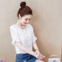 一字领上衣女显瘦韩版宽松2021新款潮荷叶边喇叭袖一字肩宽松上衣 白色短袖 白色短袖微透 M 95-105斤