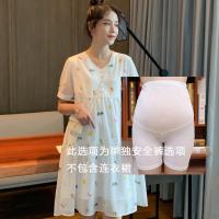 孕妇装夏装2021时尚孕妇连衣裙短袖中长款孕妇宽松雪纺裙夏天裙子 安全裤[2条装] M