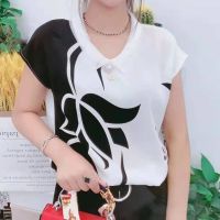 减龄妈妈装夏季新款洋气短袖衬衫撞色宽松遮肚小衫大码衬衣上衣女 郁金香[黑色] 4XL [140-150斤]