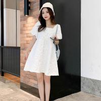 孕妇装夏装连衣裙2021新款大码短袖泡泡袖小香风裙子中长款夏天潮 M 白色[不配帽子]