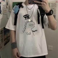 韩版短袖男学生宽松恐龙t恤青少年夏季ins男女百搭情侣衣服打底衫 白色(小恐龙) 收藏店送项链 S [70-85斤]