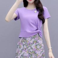 单/套装紫色碎花连衣裙女夏2021新款气质两件套装小雏菊半身裙 紫色上衣 单件 M 建议80-100斤