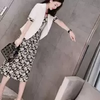 大码套装女2021春夏新款宽松气质显瘦西装外套+雪纺吊带裙两件套 图片色吊带裙 单件 S 75-95