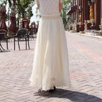 舞蹈长裙波西米亚8米大摆春夏沙滩金丝雪纺百褶半身裙仙女裙 米白色 2XL 裙长100厘米