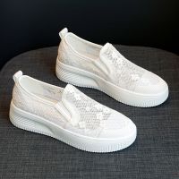 一脚蹬渔夫鞋女小香风2021夏季新款网面透气松糕厚底懒人小白鞋潮 全网白色(收藏店铺优先发货) 35