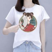 单件/套装女夏季2021新款短袖t恤九分牛仔裤宽松学生韩版两件套潮 单件[001白色上衣] S [80-95斤]