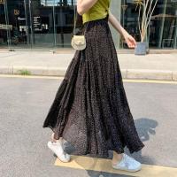 碎花半身裙2021夏季新款到脚踝女高腰松紧款中长蛋糕雪纺a字长裙 黑色 均码 85-150斤