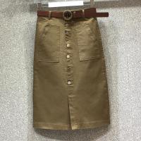 中长款牛仔半身裙子女下半身休闲百搭2021春秋新款过膝A字包臀裙 咖啡色 收藏商品送腰带 S