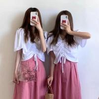 夏装2021新款韩系ins气质闺蜜套装设计感小个子减龄a字半身裙套装 [单件]白色T恤 S [建议95斤内]