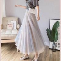 网纱半身裙2021夏季新款潮高腰修身显瘦中长款ins超火学院蓬蓬裙 蓝杏色 80厘米裙长