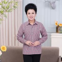 妈妈装棉质格子衬衫女长袖上衣中老年春秋新款夏季宽松衬衣外套女 9好色 XL 建议90-105斤