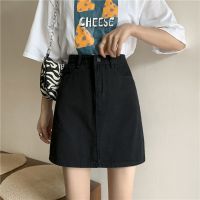 高腰牛仔短裙女2021春夏新款a字裙显瘦百搭大码胖mm包臀半身裙子 黑色 优质版 S 适合80~98斤