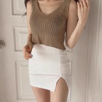 高腰包臀裙女开叉一步裙2021新款夏季弹力半身裙性感不规则短裙女 白色 XXS