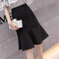 高腰鱼尾裙2021夏季新款韩版百搭显瘦半身裙女中裙荷叶边包臀裙子 黑色 S[建议80-92斤]