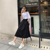 2021春款新款今年流行的裙子女半裙中长款白色半身裙垂感裙a字夏 黑色 S建议80-90斤