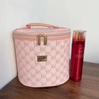 手提圆筒防水大容量化妆包女士彩妆旅行收纳便携简约随身化妆盒 高桶粉色 中号