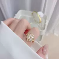 微镶旋转四叶草会转动的锆石花气质女花朵耳钉高级感耳环 (四叶草)旋转戒指