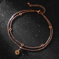 饰品玫瑰金复古双层钱币足链 夏日百搭清新脚链时尚首饰