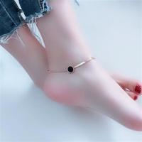 日韩版钛钢简约玫瑰金脚链女不掉色简约黑森系气质时尚脚踝足链 蛇骨黑玛瑙脚链
