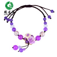 民族风手工编织脚链紫色石脚绳文艺古风饰品首饰可调节配汉服淑女 紫色混色081