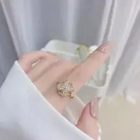 微镶旋转四叶草会转动的锆石花气质女花朵耳钉高级感耳环 (四叶草)旋转戒指