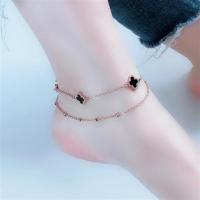 日韩钛钢脚链女不掉色简约双层玫瑰金四个叶草森系潮个性脚踝足链 双层幸运草脚链