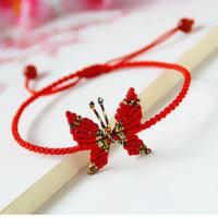 端午节五彩绳手工编织蝴蝶脚链闺蜜款闺蜜装脚踝足链 红蝴蝶脚链 脚围19cm