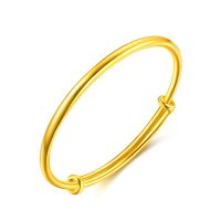 [带证书]镀金手镯女经典光面手环推拉手镯子送礼首饰品久不褪色 圆肚光面手镯