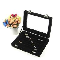 冰花绒首饰盒 戒指吊坠项链手镯耳环饰品展示盘收纳盒带盖珠宝箱 小号黑色戒指珠宝箱