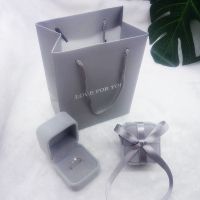 高档ins绒布项链手镯钻对戒指珠宝首饰品礼物盒子包装小精致空盒 灰 戒指耳钉盒套(不含戒指耳钉)