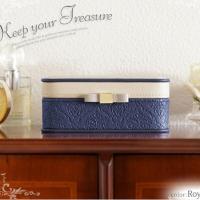 恋薇便携式首饰盒子公主欧式韩国日本小号木质耳环戒指饰品收纳盒 蓝色压花