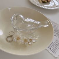 韩国ins风琥珀色小鸟玻璃耳环戒指首饰收纳罐子摆件房间装饰盒子 【透明】小鸟收纳