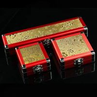 中式复古铝合金印花首饰盒高档珠宝玉器饰品礼盒吊坠项链手镯盒子 红色 小吊坠盒