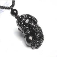 天黑曜石关公关二爷精雕吊坠潮人男士社会霸气佛珠项链武 貔貅款 简装